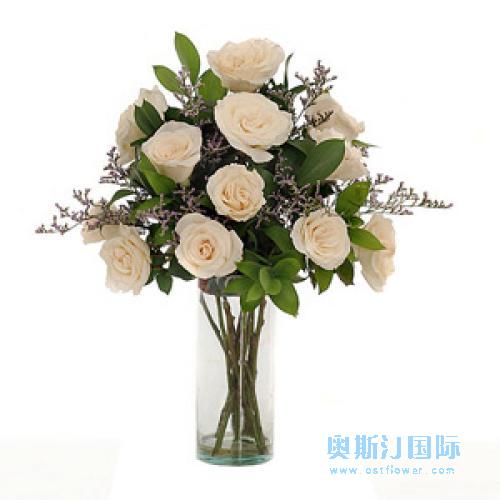 奥斯汀国际订花白玫瑰法国巴黎鲜花店欧洲订花法国送花玫瑰