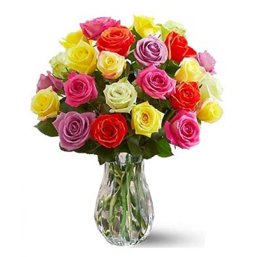 奥斯汀国际送花24枝各色玫瑰瓶花澳洲送花...