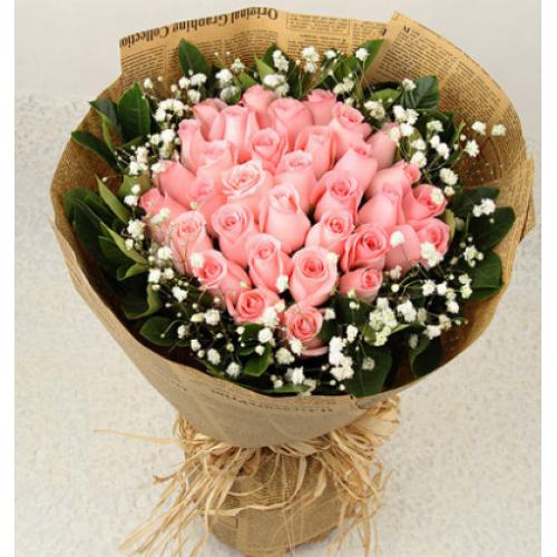 奥斯汀国际送花33朵粉玫瑰鲜花同城北京花店天津鲜花重庆送花南京鲜花长沙上海