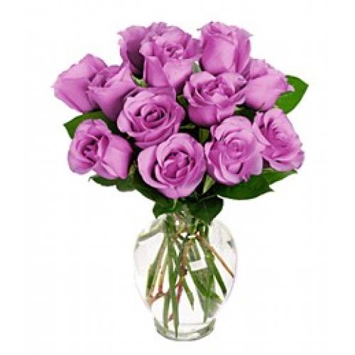 奥斯汀国际鲜花速递12枝紫色玫瑰瓶花加拿大鲜花速递温哥华送花温尼伯订花卡尔加里送花加拿大全境