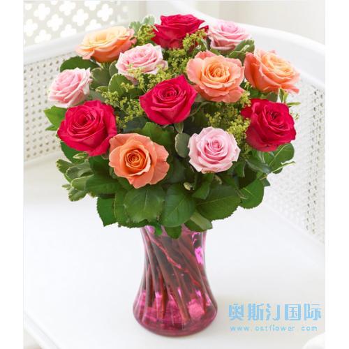 奥斯汀国际英国鲜花12枝玫瑰伦敦鲜花爱丁堡鲜花拉夫堡送花国际鲜花店