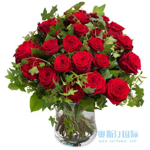 奥斯汀国际鲜花速递21枝玫瑰欧洲送花荷兰国际订花荷兰送花