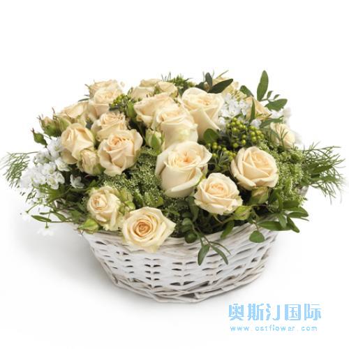 奥斯汀国际送花21白玫瑰欧洲送花法国送花法国巴黎鲜花速递玫瑰