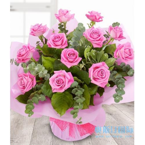 奥斯汀国际英国送花12枝粉玫瑰鲜花伦敦送花伯明翰送鲜花国际