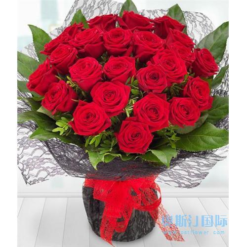 奥斯汀国际送花24枝红玫瑰英国订花利物浦送花伦敦鲜花速递爱丁堡鲜花店