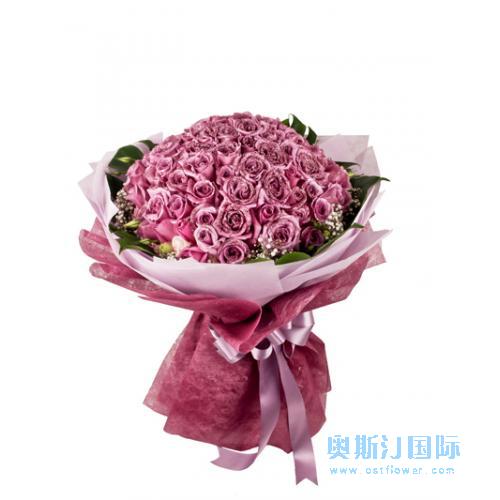 奥斯汀国际鲜花速递51枝紫玫瑰新加坡订花送花鲜花速递国际
