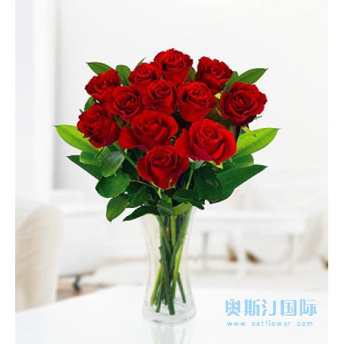 奥斯汀国际送花12枝红玫瑰伦敦鲜花速递曼侧斯特送花爱丁堡订花诺丁汉