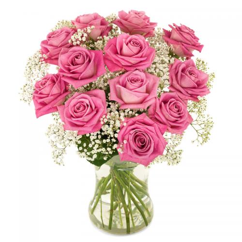 奥斯汀国际送花12枝粉色玫瑰瓶花德国鲜花...