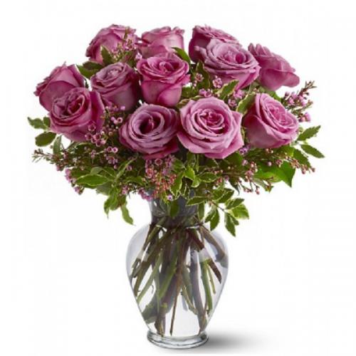 奥斯汀国际鲜花速递12枝紫色玫瑰瓶花加拿大鲜花速递温哥华送花温尼伯订花卡尔加里送花加拿大全境