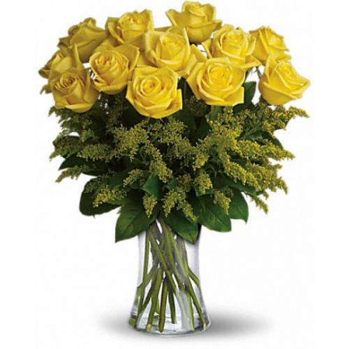 奥斯汀国际送花12枝黄色玫瑰瓶花加拿大送花多伦多温哥华鲜花速递蒙特利尔温尼伯订花温莎加拿大全境