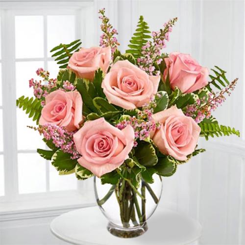 奥斯汀国际送花6枝粉色玫瑰瓶花美国加拿大...