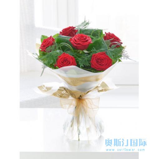 奥斯汀国际送花6枝红玫瑰英国送花伦敦鲜花速递曼彻斯特剑桥英国全境