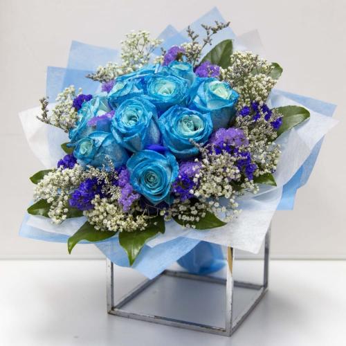 奥斯汀国际鲜花速递12枝蓝色玫瑰花束新加坡订花新加坡送花新加坡全境