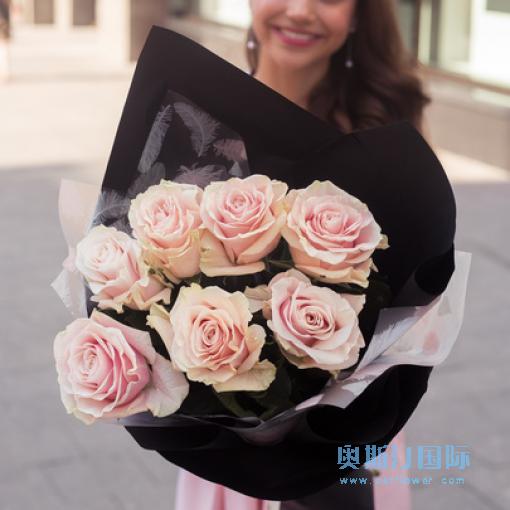 奥斯汀国际送花7枝粉玫瑰花束澳大利亚鲜花速递悉尼送花堪培拉订花墨尔本